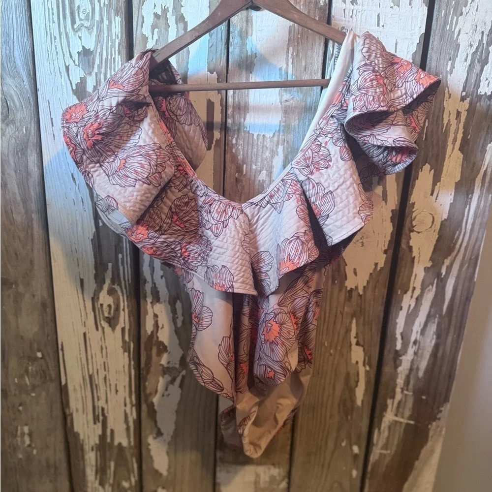 Glory Ang Bruqueira One Piece Floral Ruffle Swimsuit No Tie/ Belt Size Xs